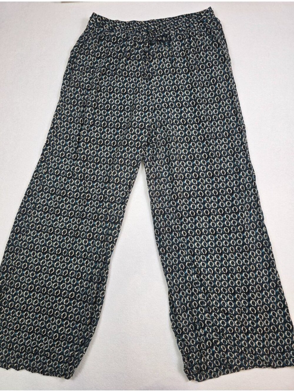 Kaktus Womens Large Wide Leg Blue Beige Geometric Patterned Palazzo Pants
